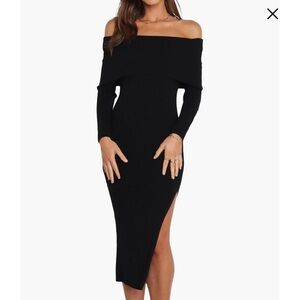 Yara Ribbed Off the Shoulder Long Sleeve Sweater Dress